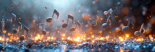 Abstract magical musical notes floating photo