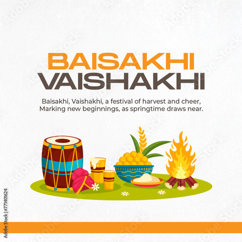 Illustration of traditional Punjabi symbols on a white background. Text reads 