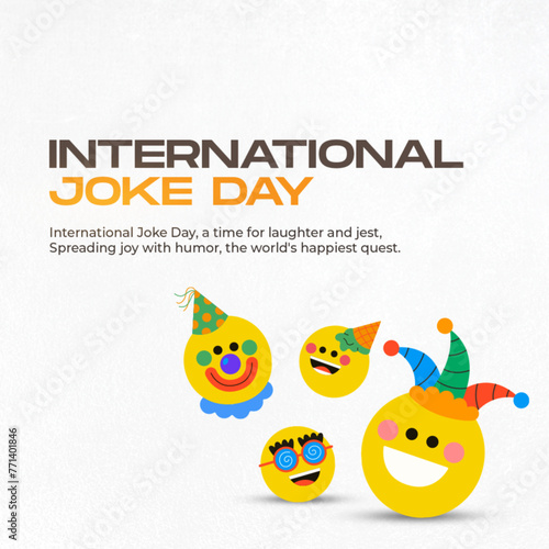 Colorful illustration of laughing emojis commemorating International Joke Day, highlighting the joy of humor and laughter.	