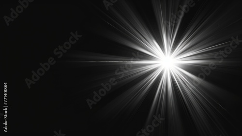 Bright Light. Abstract Lens Flare with Star Rays on Black Background