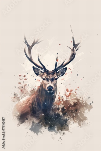 Minimalist deer illustrations for contemporary decor. Clean lines, modern aesthetic, perfect for stylish spaces. © Anisa