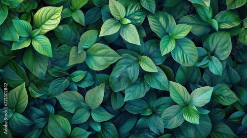 A seamless pattern of green leaves on a dark background