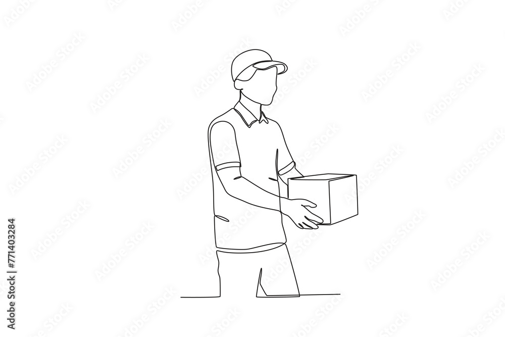 Single continuous line drawing of Courier delivering packages. Professional work job occupation. Minimalism concept one line draw graphic design vector illustration
