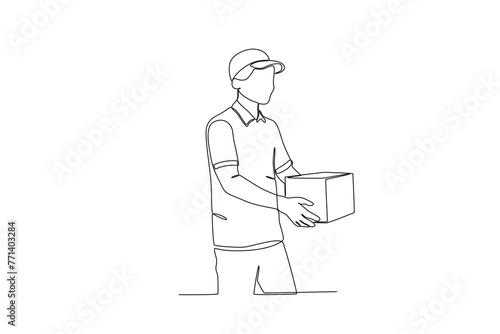 Single continuous line drawing of Courier delivering packages. Professional work job occupation. Minimalism concept one line draw graphic design vector illustration 