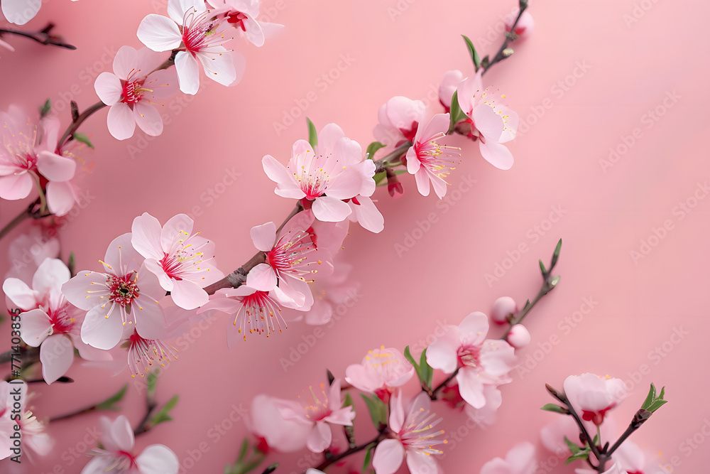 spring flowers on pink background in the style of cherr 62e9c963-a224-4332-97f4-ab4b887761f7