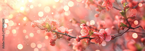 spring tree and flowers with bokeh on a pink background 813a3bbb-42c8-4145-bf14-6a9b78c67983