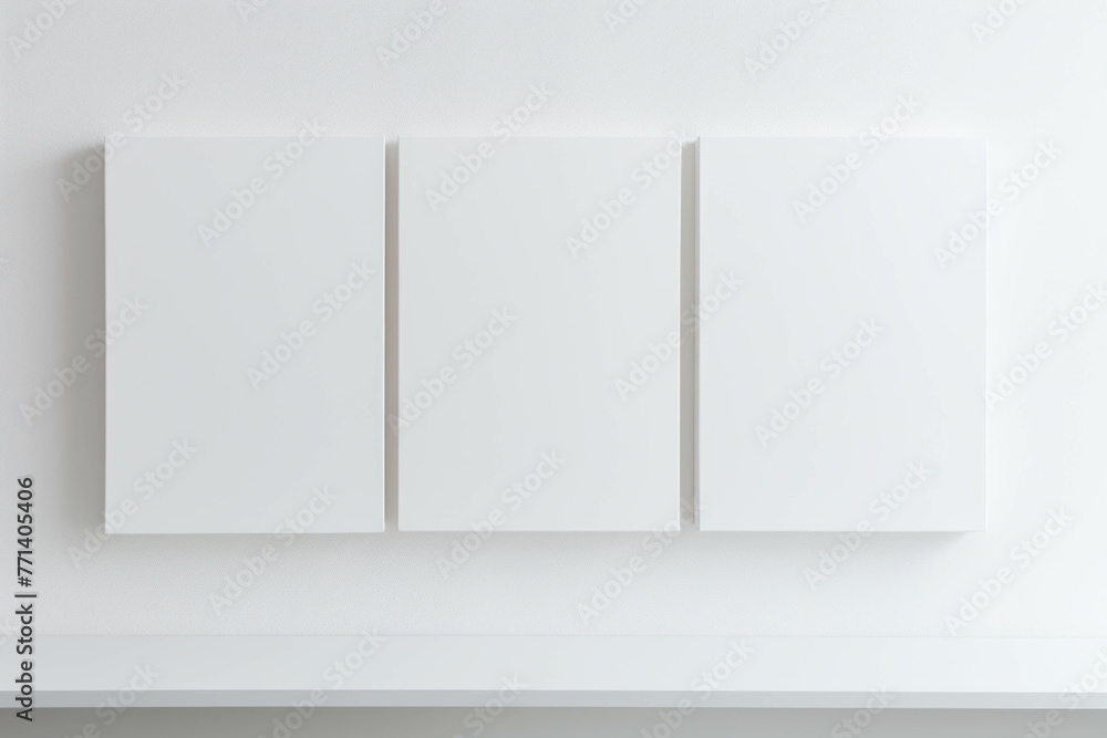 Empty canvas mockup for displaying artwork hanging on a white wall, Display mockup Empty canvas mockup for displaying artwork hanging on a white wall, Display mockup