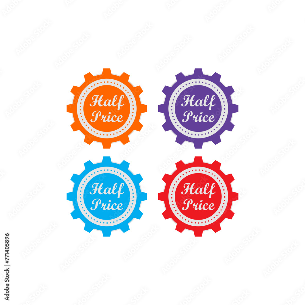 half price stickers with colorful circle on gray background - vector. half price stickers with colorful circle on gray background - vector.