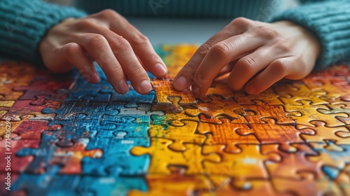 hands folding puzzles close-up