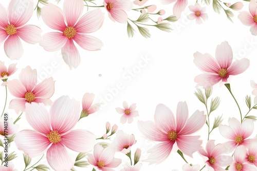 watercolor cosmos clipart with delicate pink and white flowers. flowers frame, botanical border.Colorful flower clipart for summer or autumn design of wedding invitation, print, greeting, sublimation.