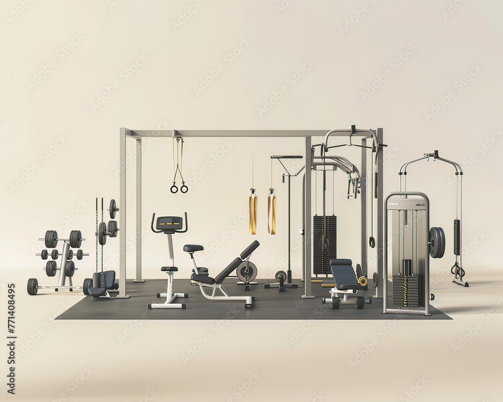 Obraz premium Gym scene with adaptive equipment for all ages, 3D render, inclusivity front and center, text space