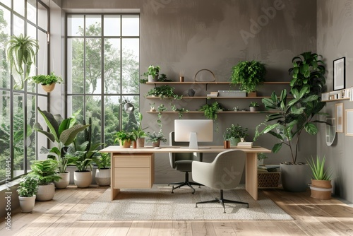 Biophilic design in a home office for environmental biohacking