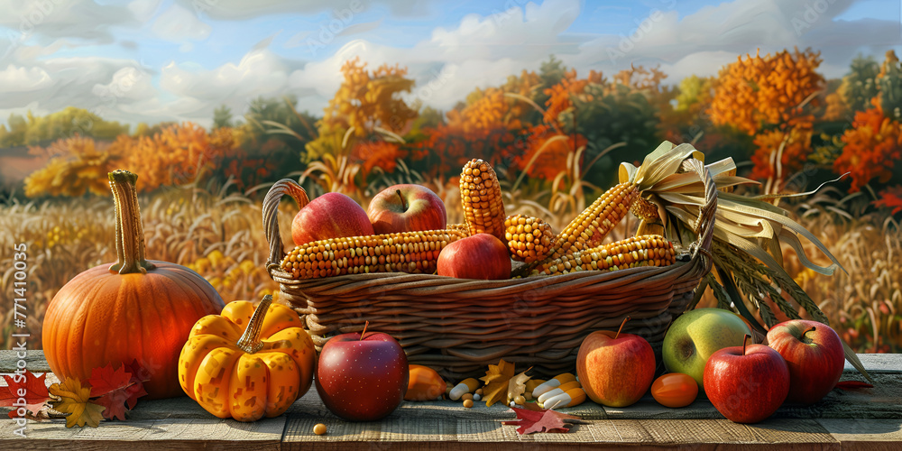 pumpkins in a basket with apples thanksgiving day pumpkins in a basket with apples thanksgiving day