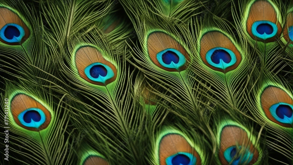 Fototapeta premium Generative AI. Peacock feather pattern, Feathers Close-up of Peacock. 
