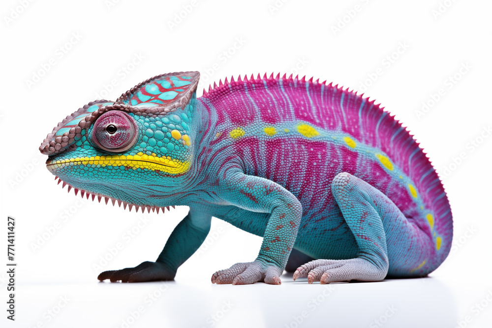 Chameleon over isolated white background. Animal Chameleon over isolated white background. Animal