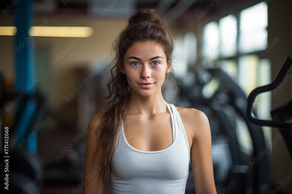 Young pretty brunette girl at indoors in sportswear
