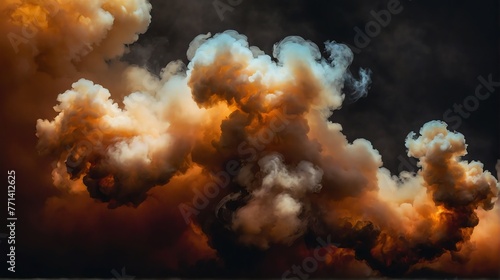 Closeup dark amber to burnt sienna color gradient texture surface of cloudy puffs of smoke backdrop background dramatic lighting from Generative AI