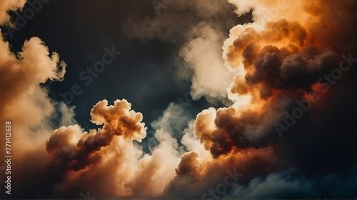 Closeup dark amber to burnt sienna color gradient texture surface of cloudy puffs of smoke backdrop background dramatic lighting from Generative AI