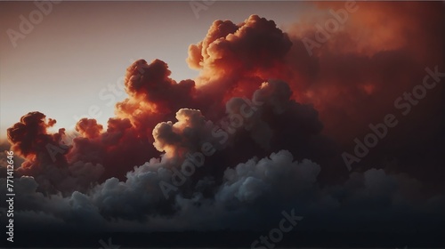 Closeup dark crimson to burnt sienna color gradient texture surface of cloudy puffs of smoke backdrop background dramatic lighting from Generative AI
