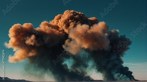 Closeup dark teal to rusty brown color gradient texture surface of cloudy puffs of smoke backdrop background dramatic lighting from Generative AI