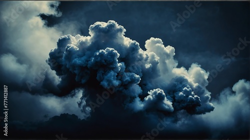 Closeup obsidian black to midnight blue color gradient texture surface of cloudy puffs of smoke backdrop background dramatic lighting from Generative AI