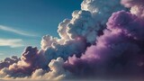 Closeup sky blue to lilac purple color gradient texture surface of cloudy puffs of smoke backdrop background dramatic lighting from Generative AI