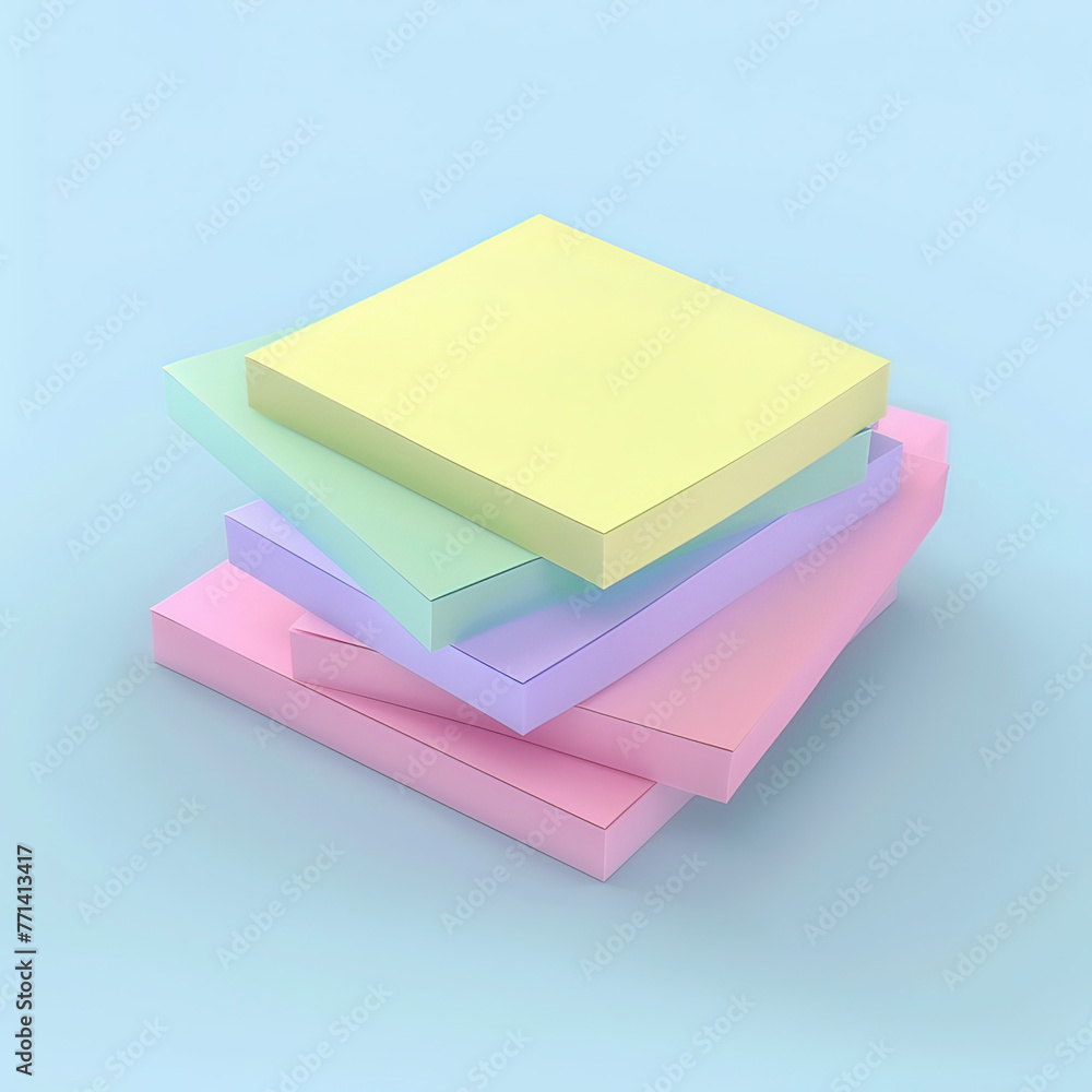 3D sticky notes in a neat stack, minimal setup, ample text space 3D sticky notes in a neat stack, minimal setup, ample text space