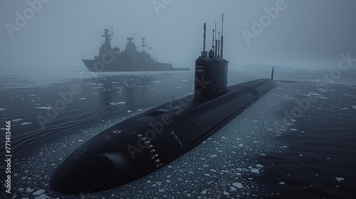 nuclear submarine in the arctic ocean photo