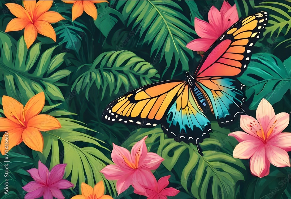 Naklejka premium butterflies and flowers