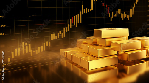 gold bars with gold stock chart, investment concept.