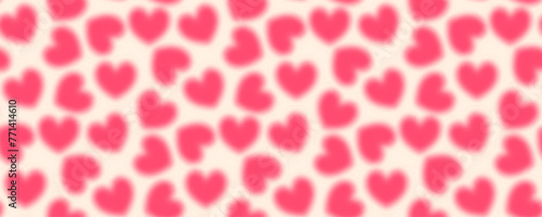 Trendy seamless pattern with y2k red blurred gradient hearts. Abstract romantic background in pastel colors.