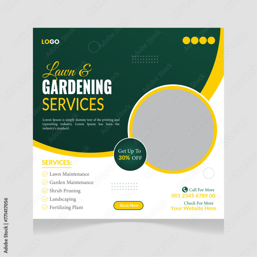 Lawn or gardening services social media post template, Gardening and Landscaping service 
social media post design
