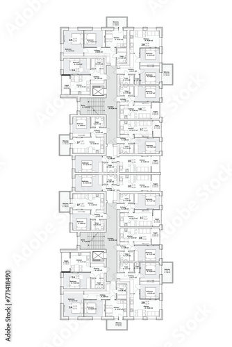 Vector architectural project of a multistory building floor plan	

