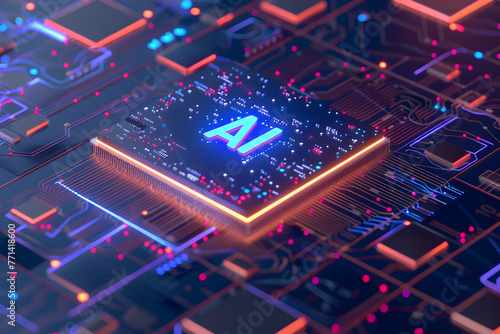 AI microprocessor on motherboard computer circuit, A computer chip with the letters AI on it, Concept of technology and innovation, generative ai