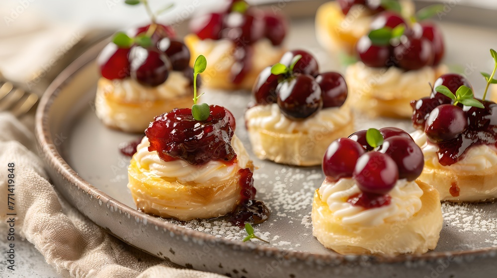 Homemade mini cheesecakes with fresh berries on top. Perfect for high tea or a fancy dessert. Simple elegance on a plate. Rustic styling for food photography. AI Homemade mini cheesecakes with fresh berries on top. Perfect for high tea or a fancy dessert. Simple elegance on a plate. Rustic styling for food photography. AI
