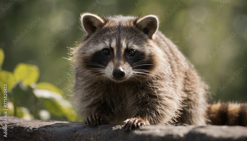 portrait of a raccoon, close-up, looking at the camera, domestic raccoon