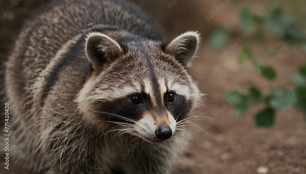 portrait of a raccoon, close-up, looking at the camera, domestic raccoon