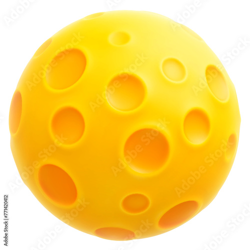 Cartoon yellow full moon with craters 3d vector icon isolated on white background. Cheese moon, planet, asteroid. Cute 3d symbol for children's astronomy education and space theme. Vector illustration