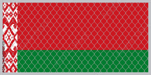 Vector illustration of the flag of the Republic of Belarus under the lattice. Concept of isolationism.
