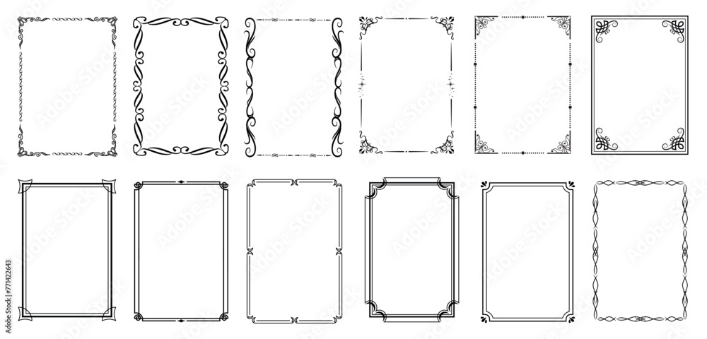 Vintage rectangle border. Decorative thin frames. Isolated icons vector set..eps