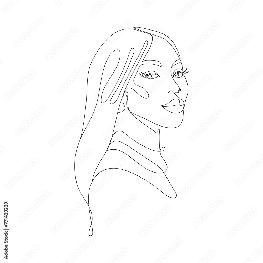 Outline portrait of a young woman. Minimalist vector linear female silhouette. Outline portrait of a young woman. Minimalist vector linear female silhouette.