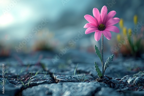 lone flower in a barren cracked wasteland