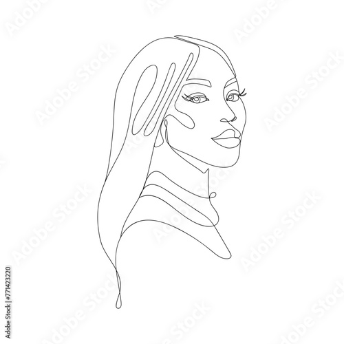 Outline portrait of a young woman. Minimalist vector linear female silhouette.