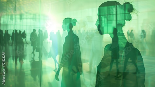 silhouettes of mannequins in green light 