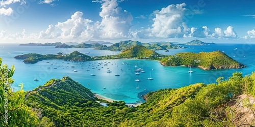 A beautiful view of a bay with many boats and a clear blue sky