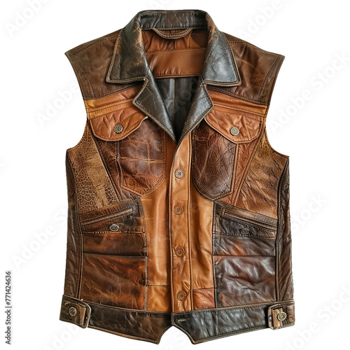 Cowboy leather vest, transparent background, isolated image, generative AI