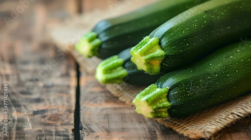 Close up of fresh Zucchinis on a rustic wooden Table