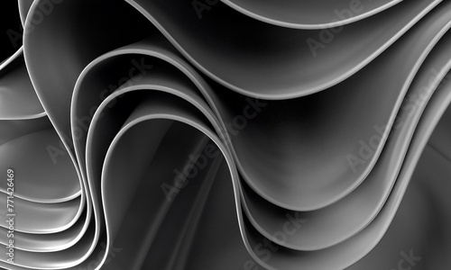 Dark Silver fabric. Wavy soft folds. Shiny fabric surface. Luxury emerald gray background with space for design. Web banner. silver background with soft forms.