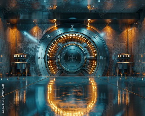 Bank vault door, wide view, symbol of security for a solid finance industry wallpaper , 8K