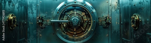 Bank vault door, wide view, symbol of security for a solid finance industry wallpaper , 8K photo
